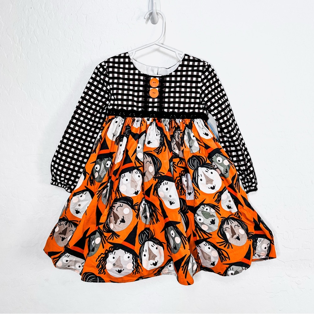 Halloween Casual Dress with Black White Polka Dots and Orange Ghosts